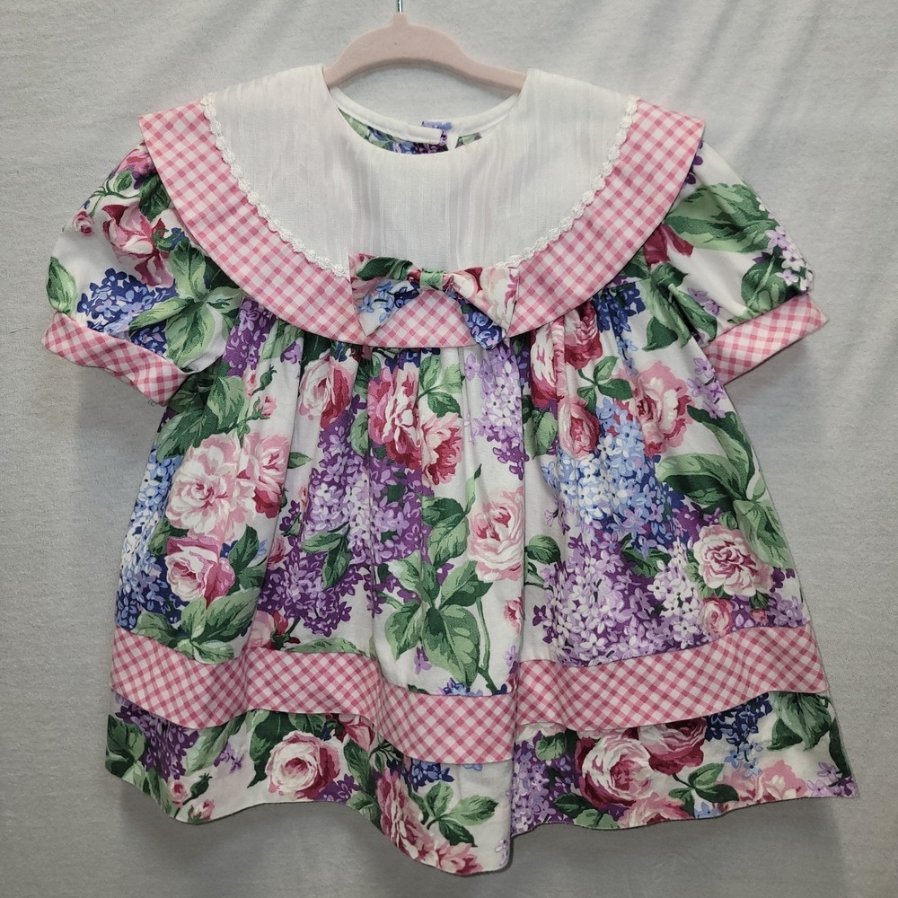 Thomas Baby Girl Floral Dress White Collar Vintage Cottagecore Sz18 Mo USA Made